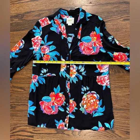 Anthropologie Maeve 12 Black Floral Blouse - Picture 5 of 7